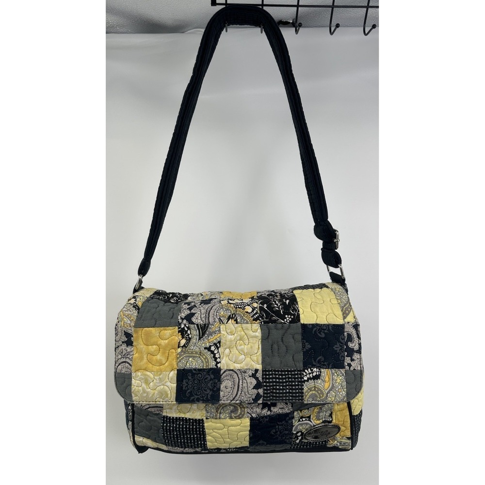 Donna Sharp Quilted Shoulder Bag Yellow Black Crossbody Adjustable Patchwork